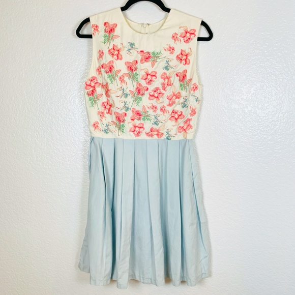 Dior Dresses & Skirts - Christian‎ Dior Floral Embroidered Mini Dress Cotton Silk Womens USA Size 6 Blue